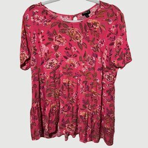 Torrid Women Pink Floral Short Sleeve Tiered Top size 0 [XL]